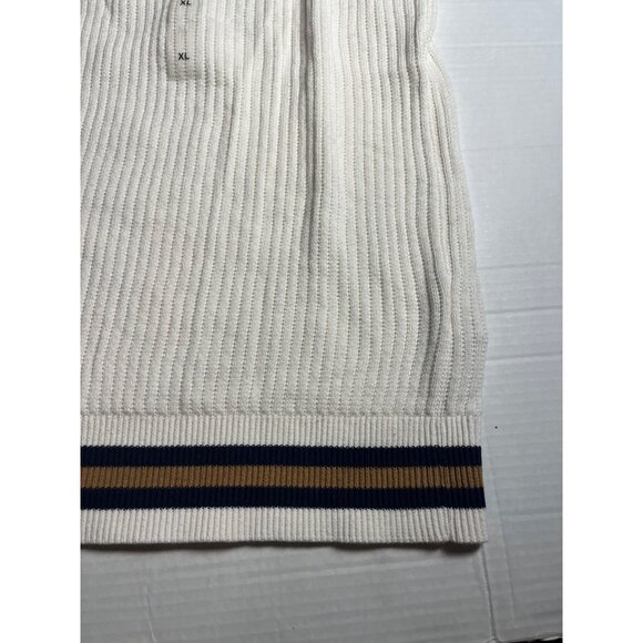 NWT-Club Room mens White Knit Cotton Sweater Vest XL With Striped Trim V-Neck - Picture 5 of 9